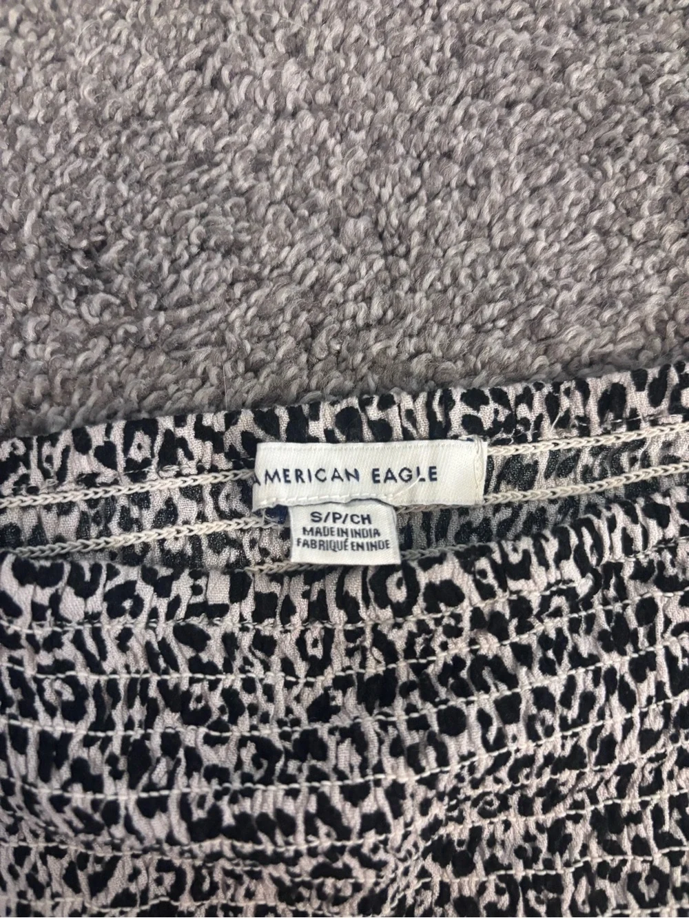 American Eagle Outfitters Black and White Leopard Smocked Crop Cami